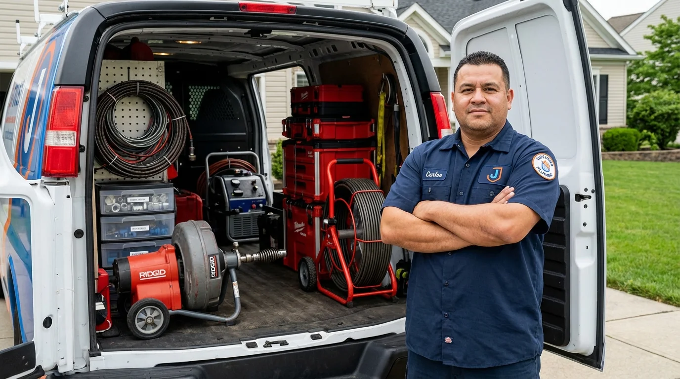 Professional drain cleaning equipment and Johns Plumbing LLC plumber in Stony Brook