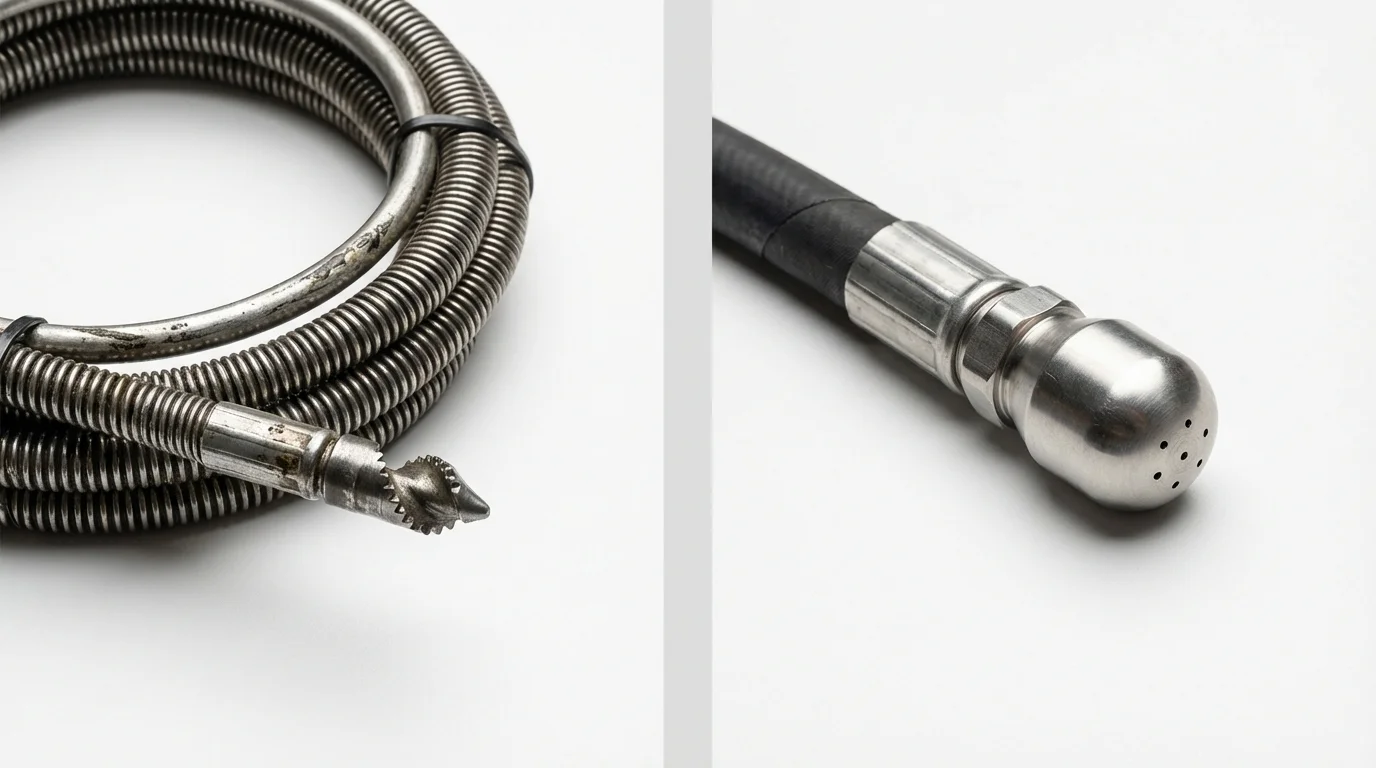 Drain snake cable and hydro jetting nozzle used for drain cleaning in Stony Brook, NY
