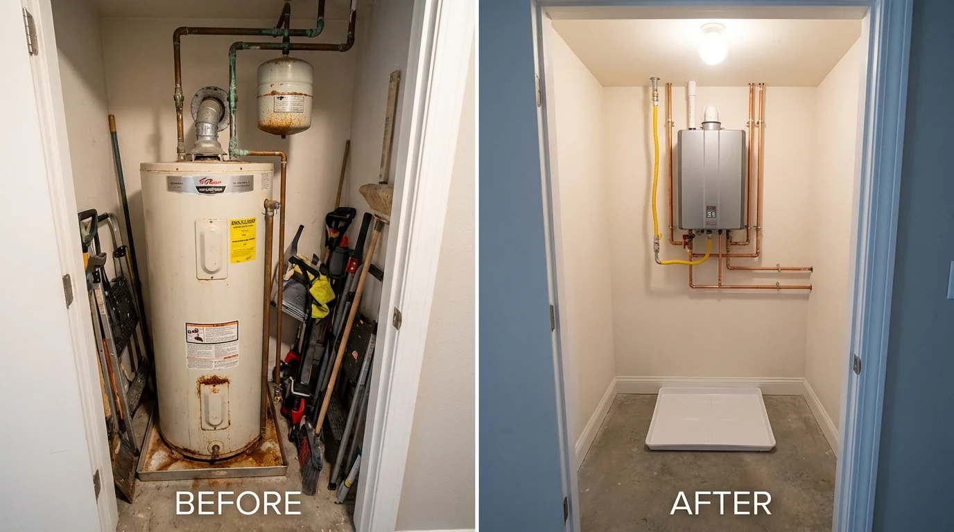 Tank water heater versus wall-mounted tankless unit comparison for Stony Brook, NY homeowners