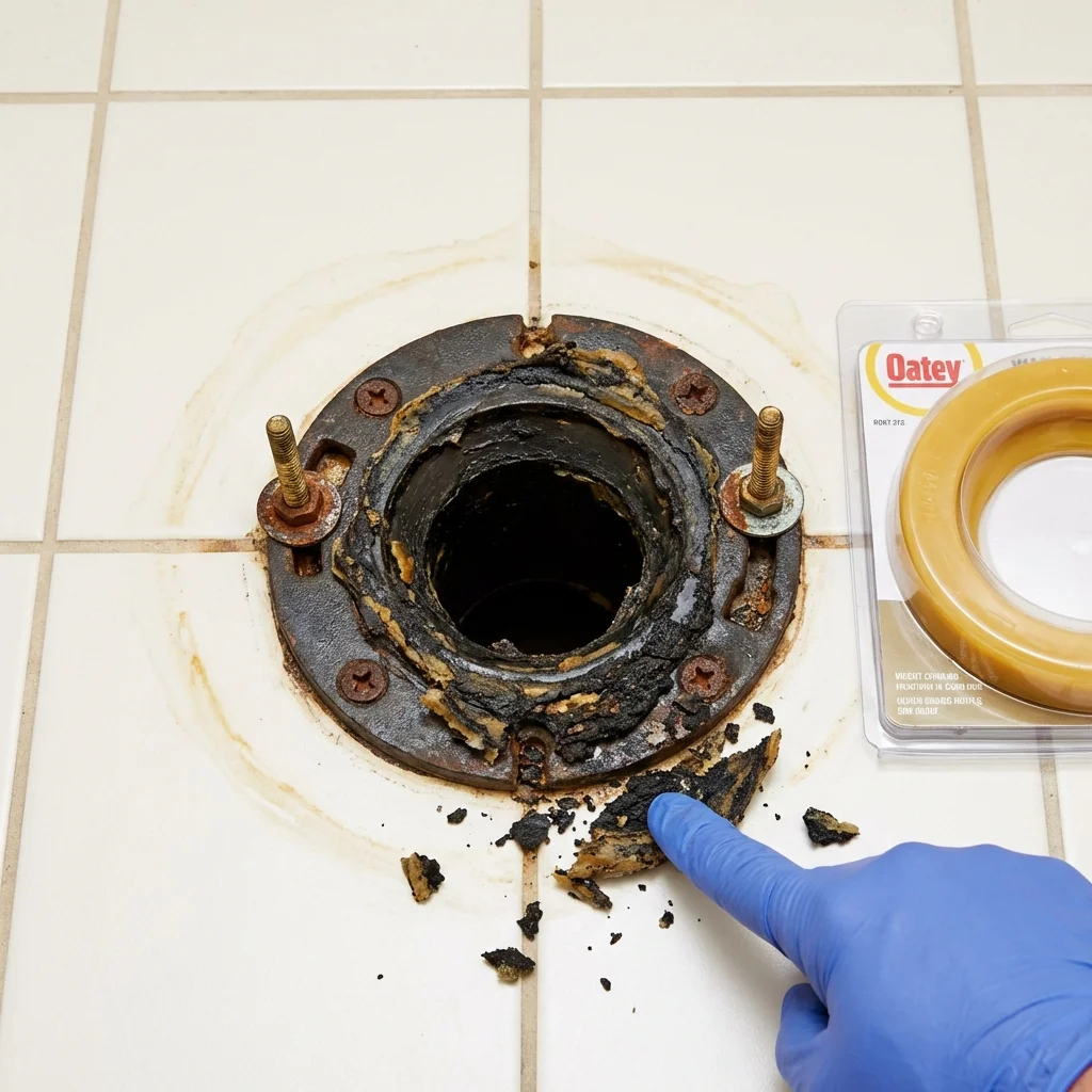 Failed wax ring showing water seepage at the base of a toilet in a Stony Brook, NY home