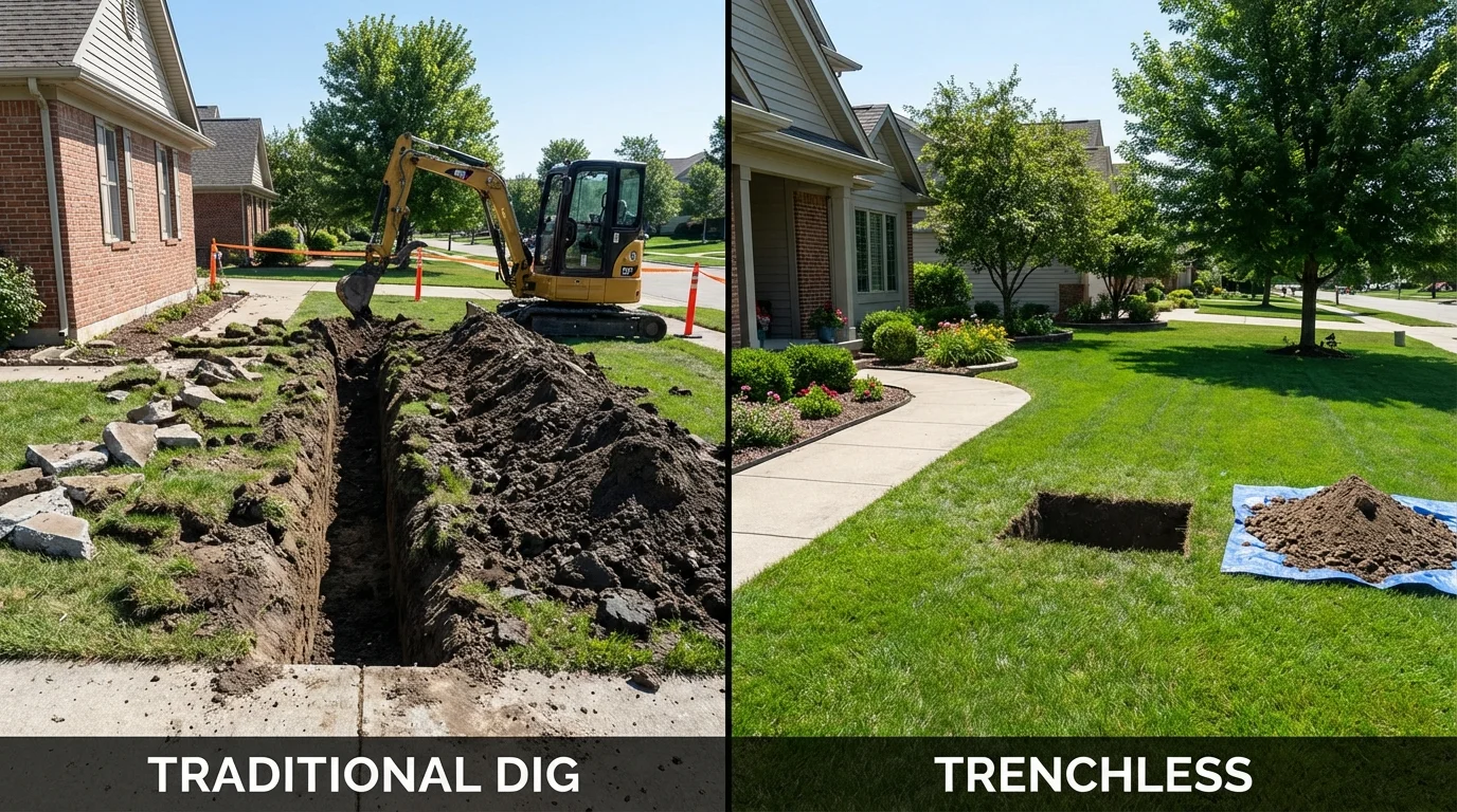 Trenchless sewer repair with minimal yard damage versus traditional excavation in Stony Brook, NY